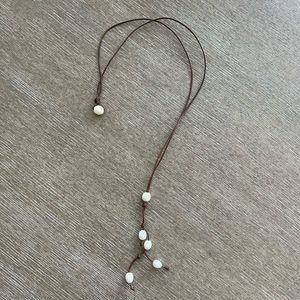 Freshwater Pearl and Leather Adjustable Statement Necklace